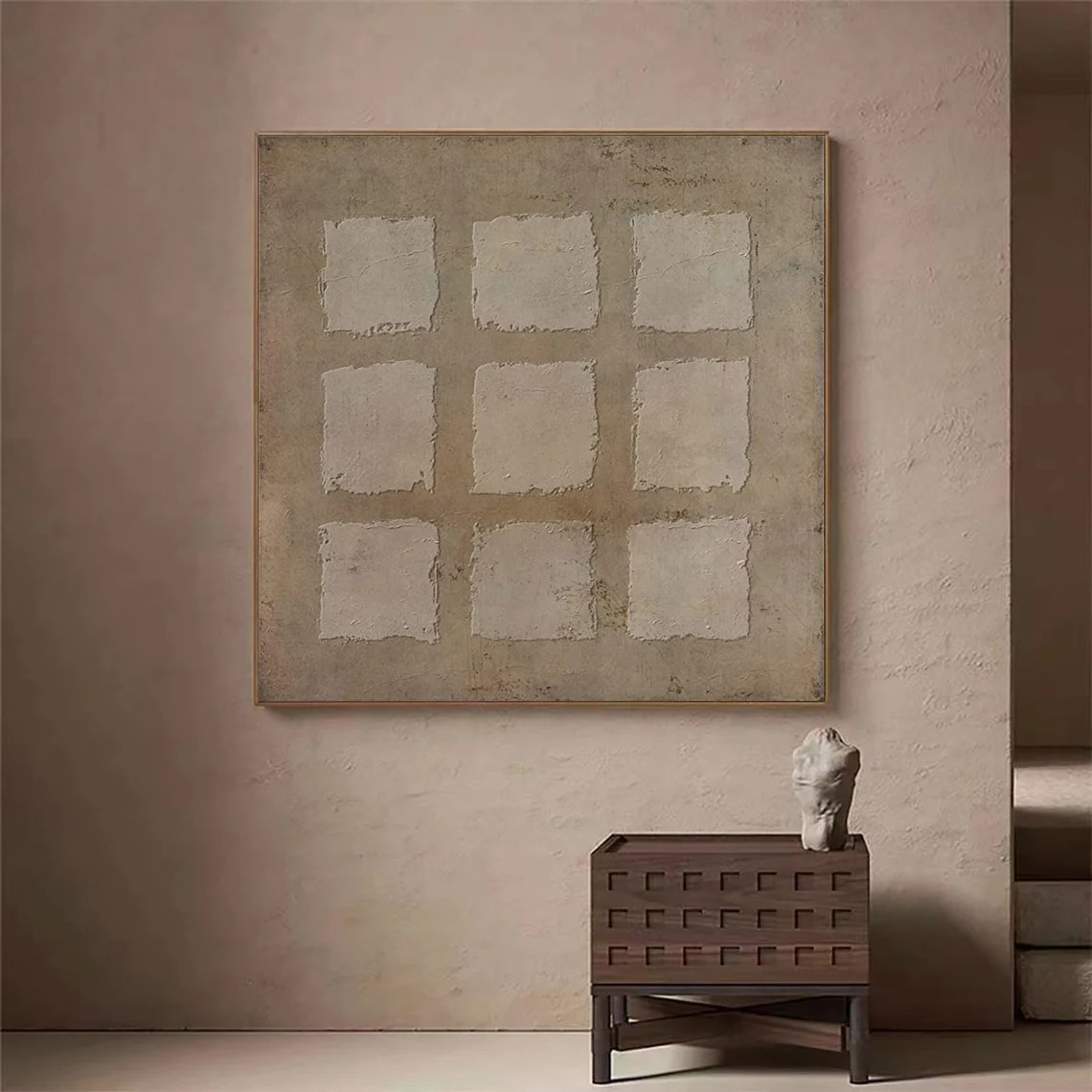 Textured Beige Abstract - Nine Square Grid Oil Painting #JJ 017