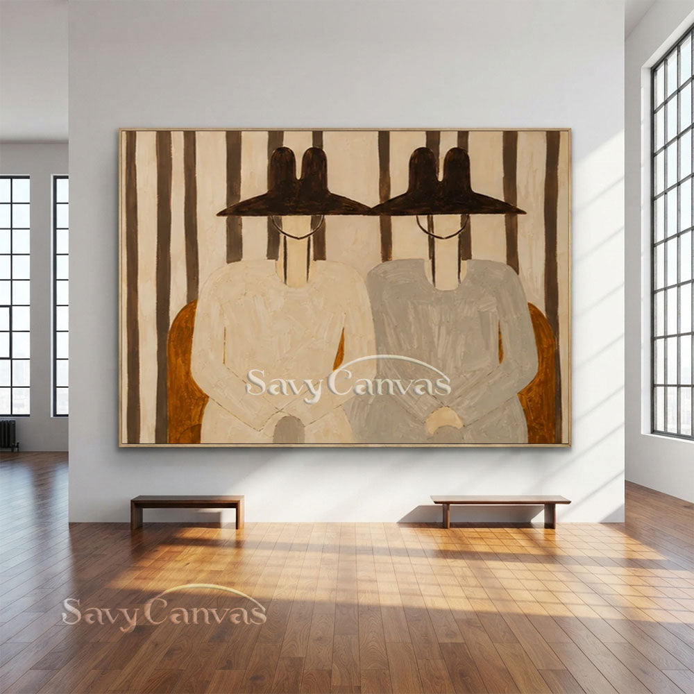 Modern Abstract Two Figures Vintage Oil Painting #ZC 026