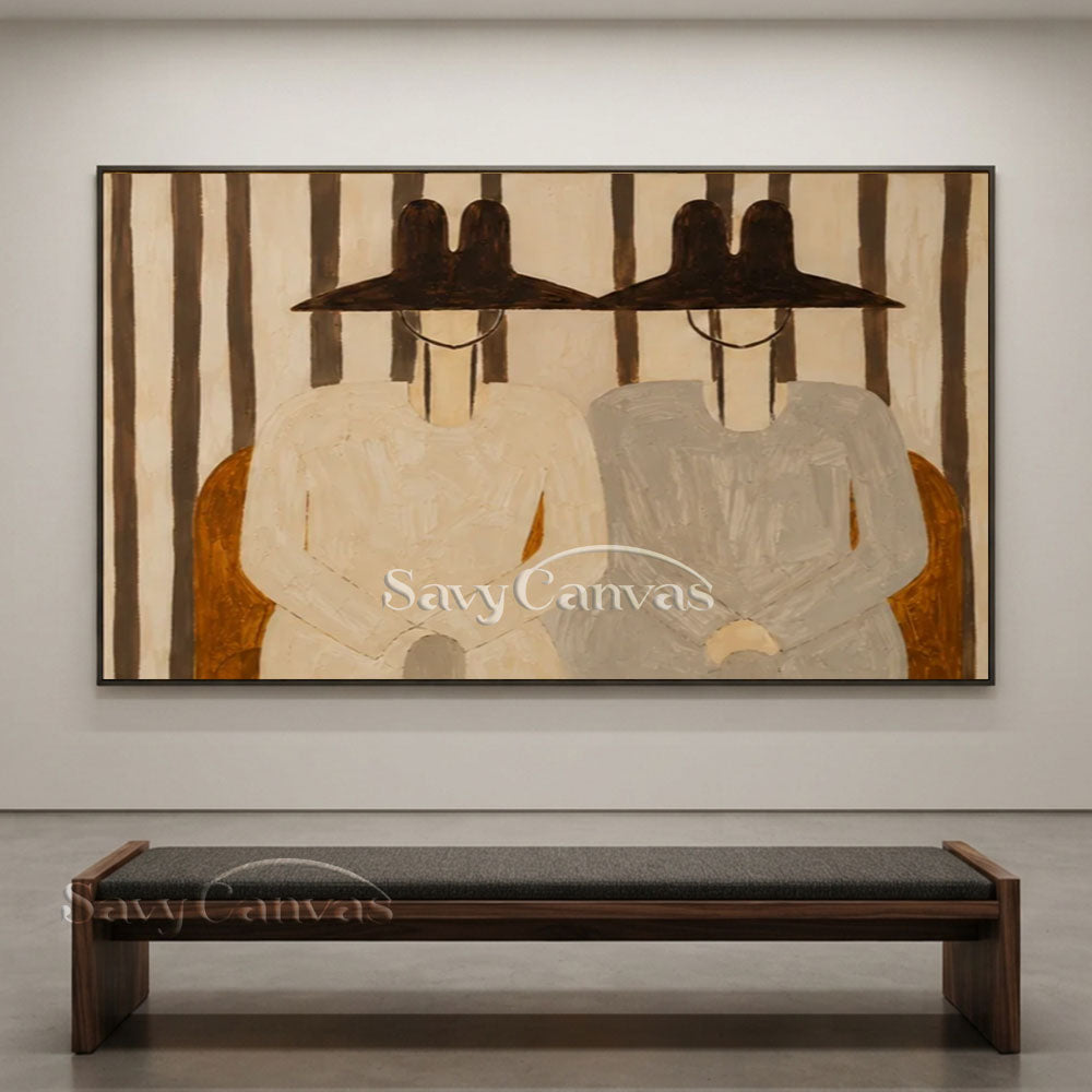 Modern Abstract Two Figures Vintage Oil Painting #ZC 026