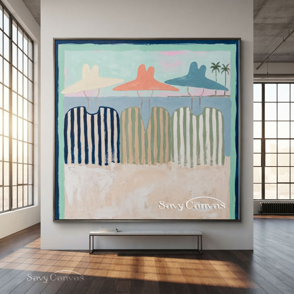 Handmade Vintage Abstract Beach Figures Oil Painting #ZC 008