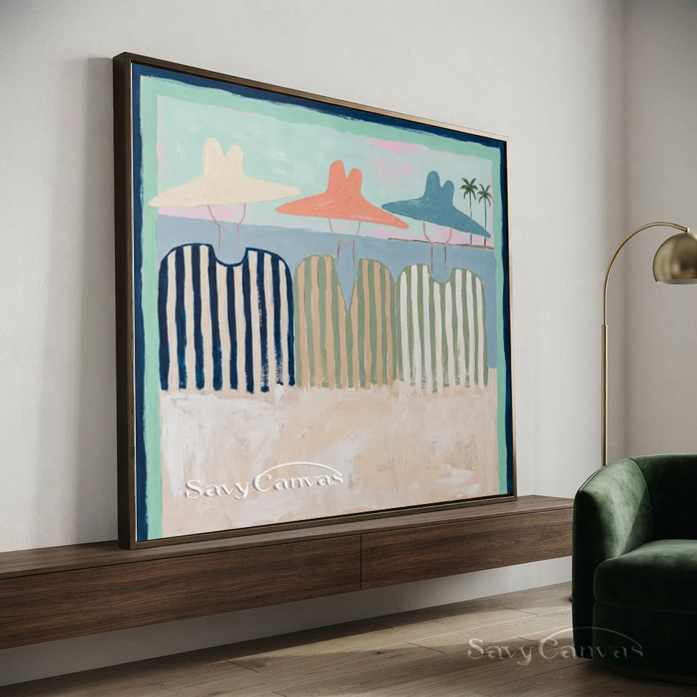 Handmade Vintage Abstract Beach Figures Oil Painting #ZC 008