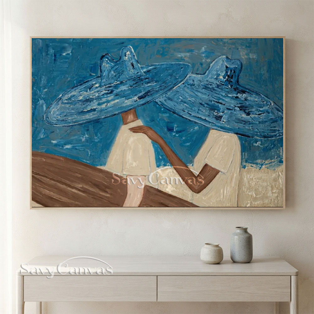 Abstract Two Figures in Blue Hats Oil Painting #ZC 029