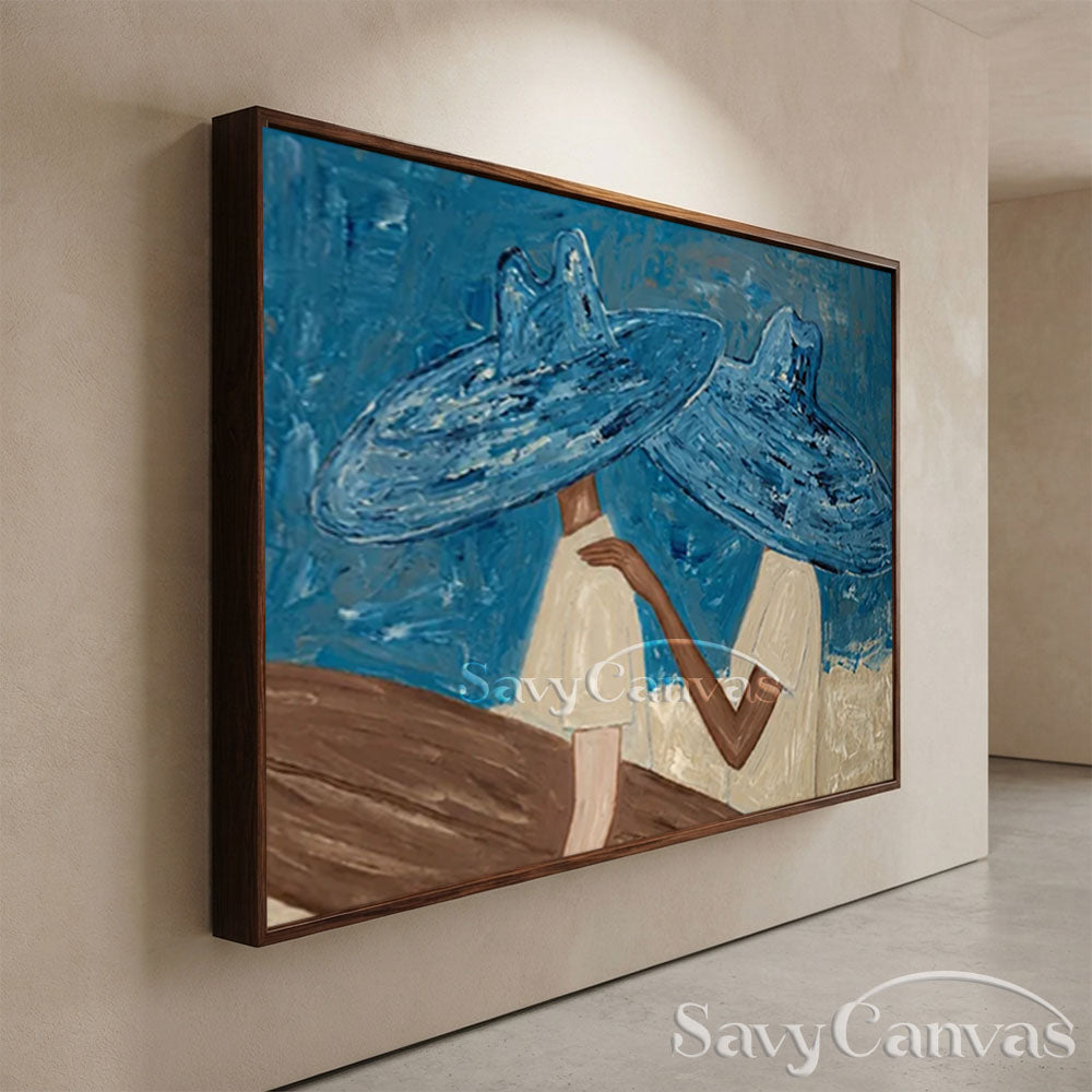 Abstract Two Figures in Blue Hats Oil Painting #ZC 029
