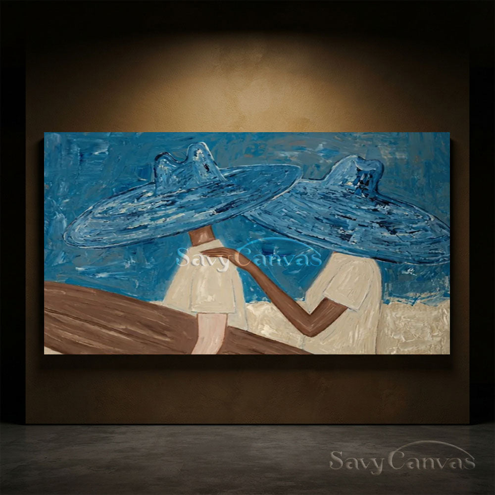 Abstract Two Figures in Blue Hats Oil Painting #ZC 029