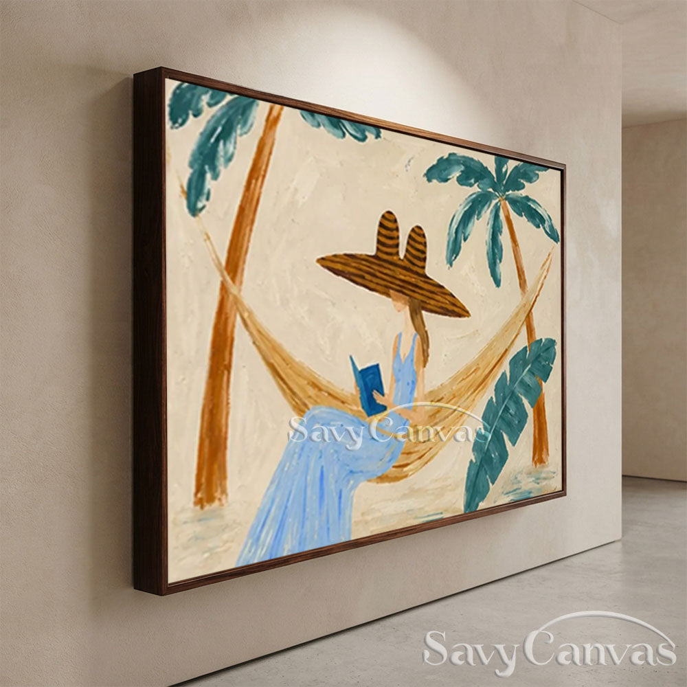 Handmade Tropical Vintage Woman in Hammock Oil Painting #ZC 030