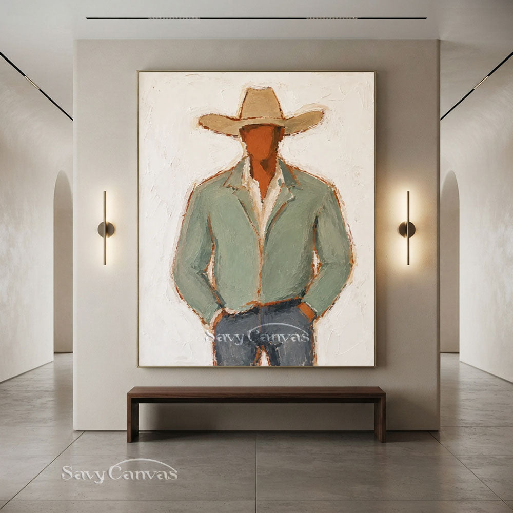 Handmade Modernist Cowboy Canvas Art #SS 236