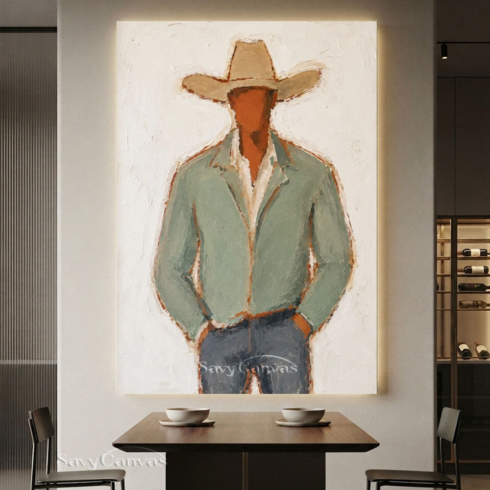 Handmade Modernist Cowboy Canvas Art #SS 236