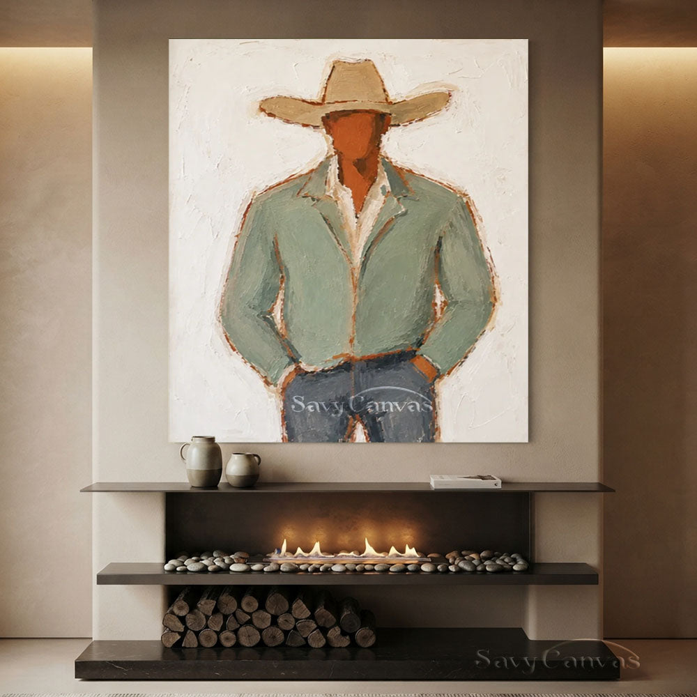 Handmade Modernist Cowboy Canvas Art #SS 236