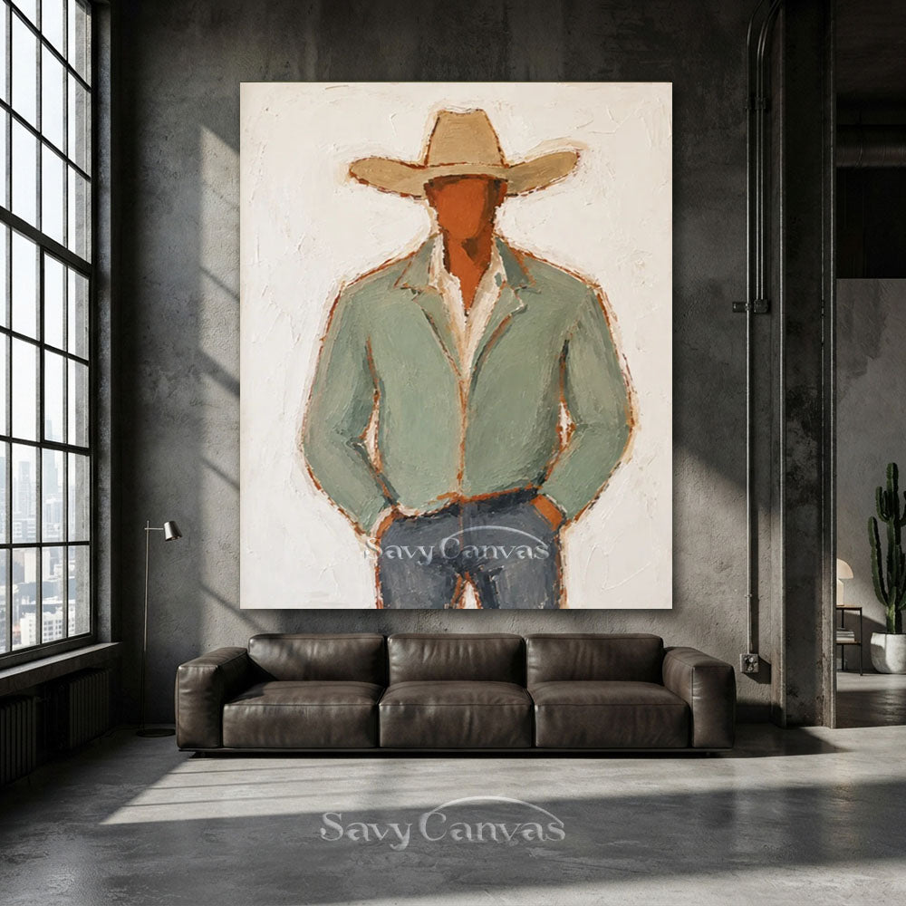 Handmade Modernist Cowboy Canvas Art #SS 236
