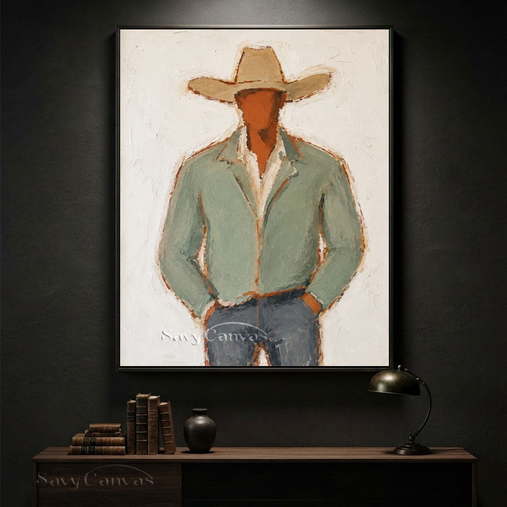 Handmade Modernist Cowboy Canvas Art #SS 236