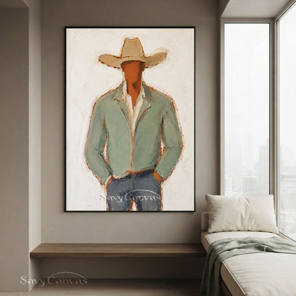Handmade Modernist Cowboy Canvas Art #SS 236