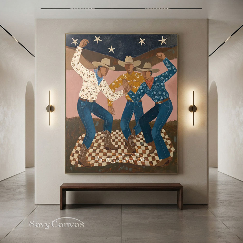 Dancing Western Cowboy Trio Canvas Oil Painting #SS 238