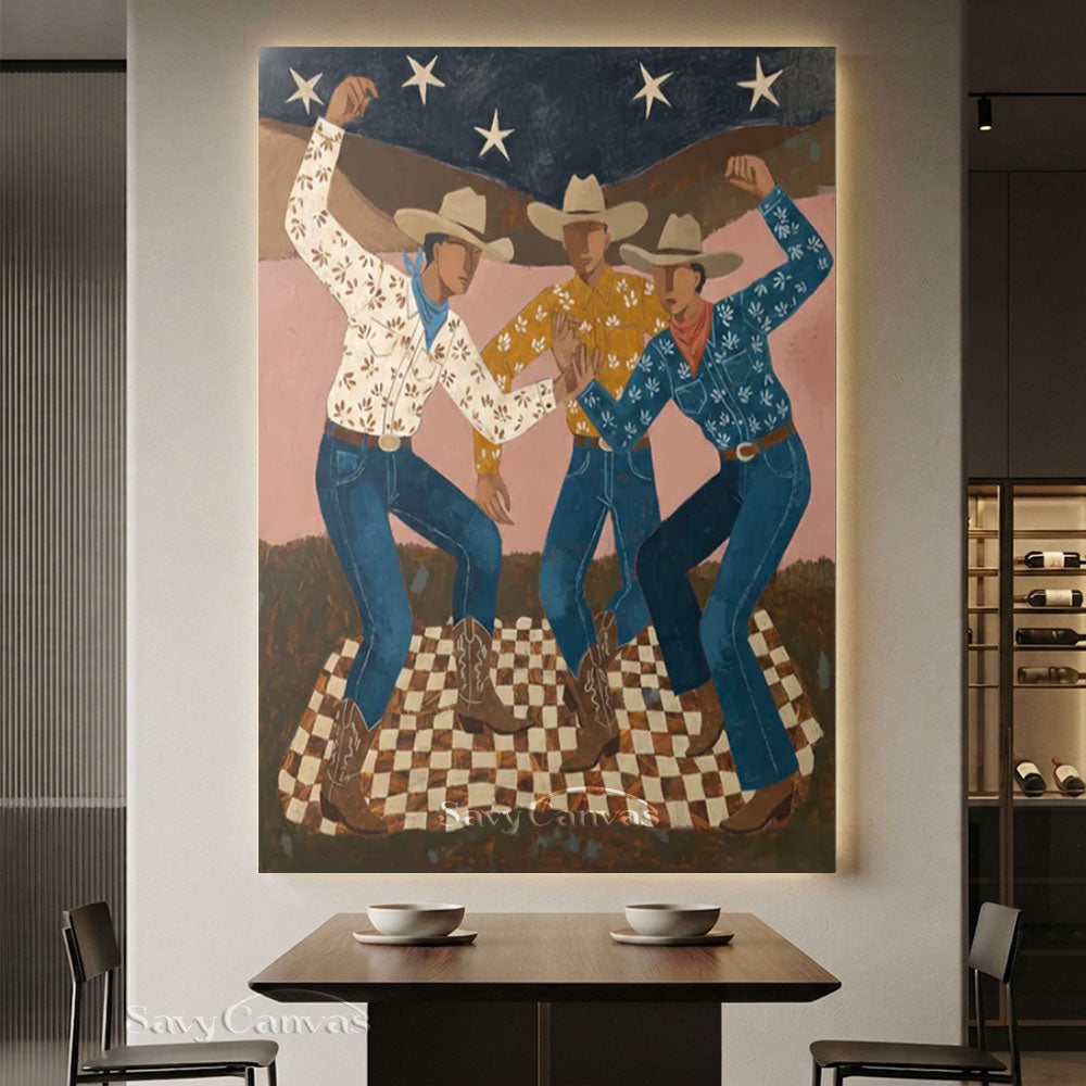 Dancing Western Cowboy Trio Canvas Oil Painting #SS 238