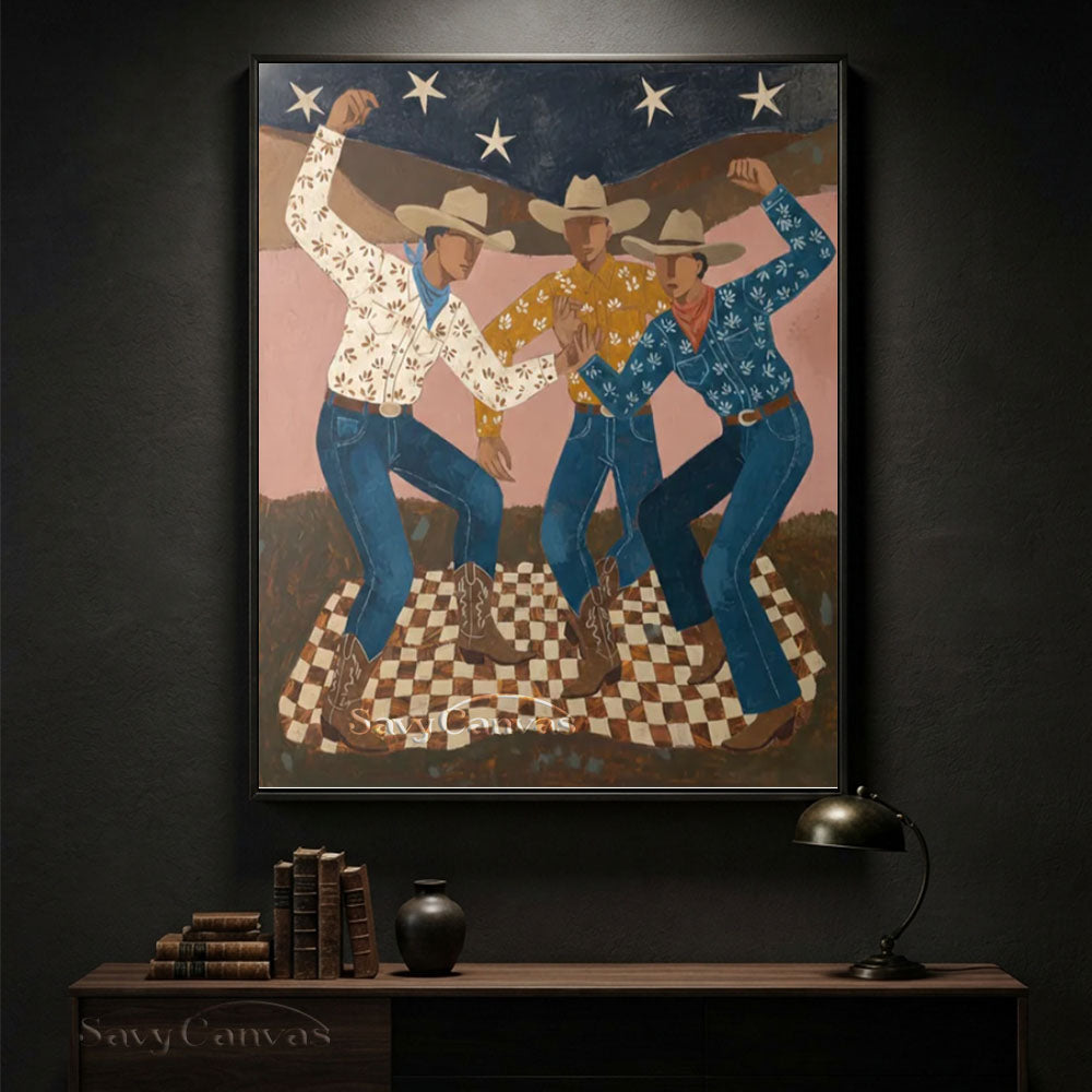 Dancing Western Cowboy Trio Canvas Oil Painting #SS 238