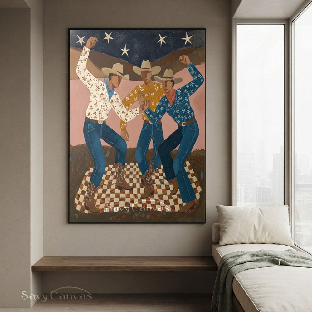 Dancing Western Cowboy Trio Canvas Oil Painting #SS 238