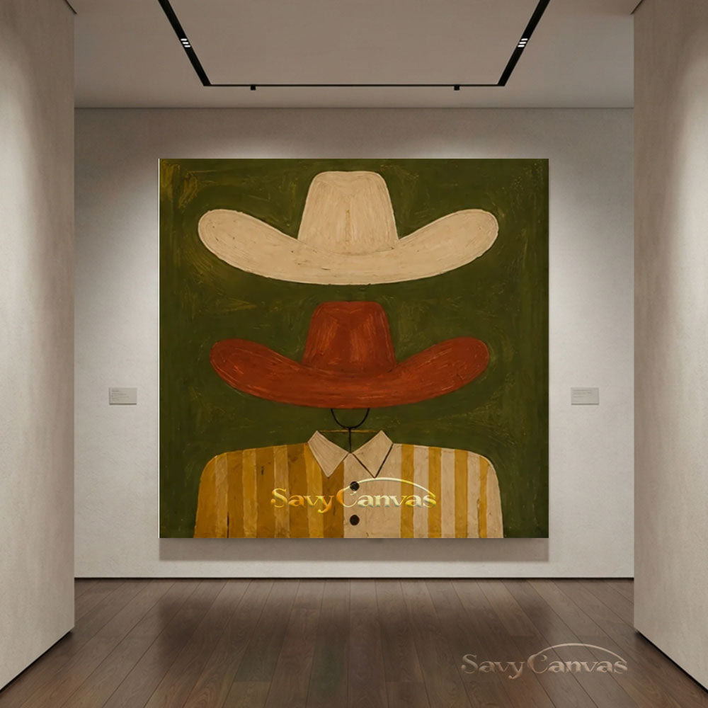 Handmade Modern Abstract Cowboy Hat Green Oil Painting #ZC 011