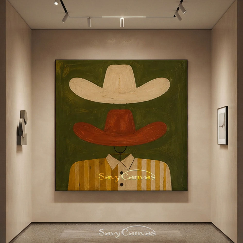 Handmade Modern Abstract Cowboy Hat Green Oil Painting #ZC 011