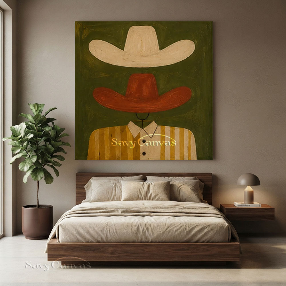 Handmade Modern Abstract Cowboy Hat Green Oil Painting #ZC 011