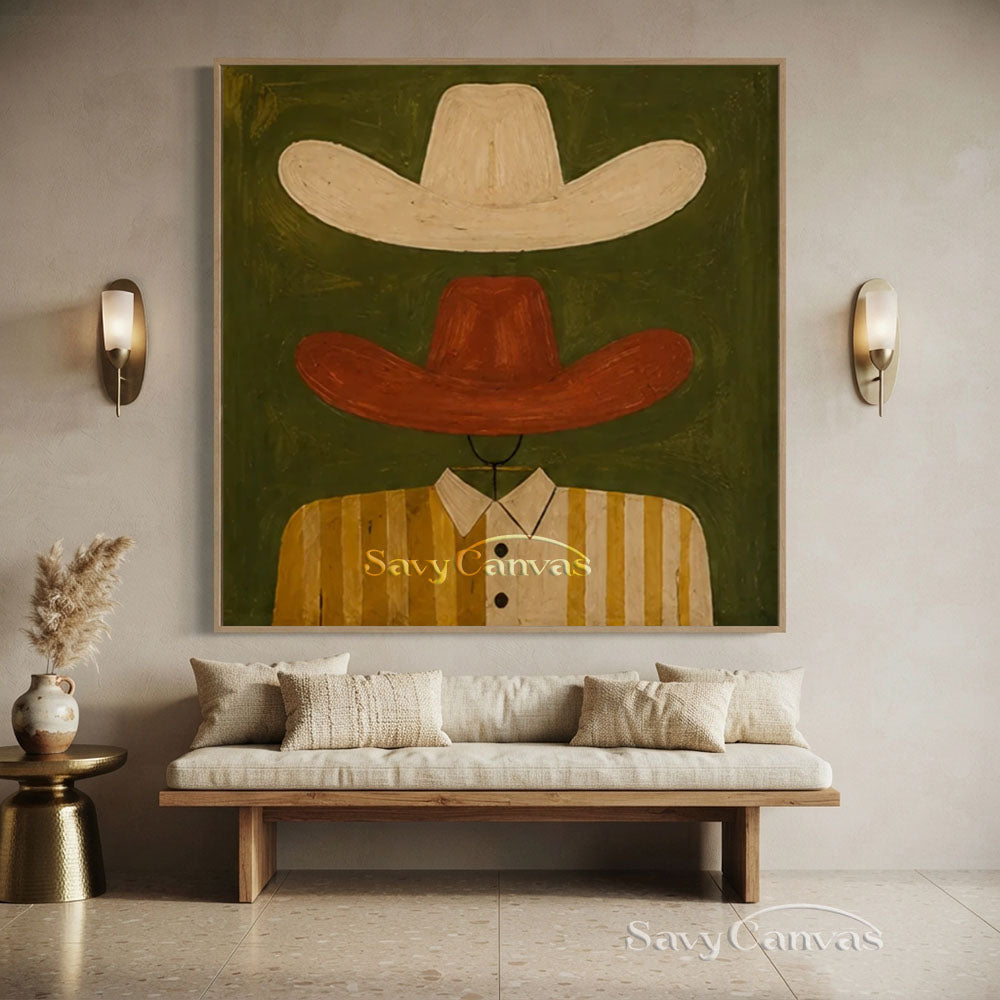 Handmade Modern Abstract Cowboy Hat Green Oil Painting #ZC 011