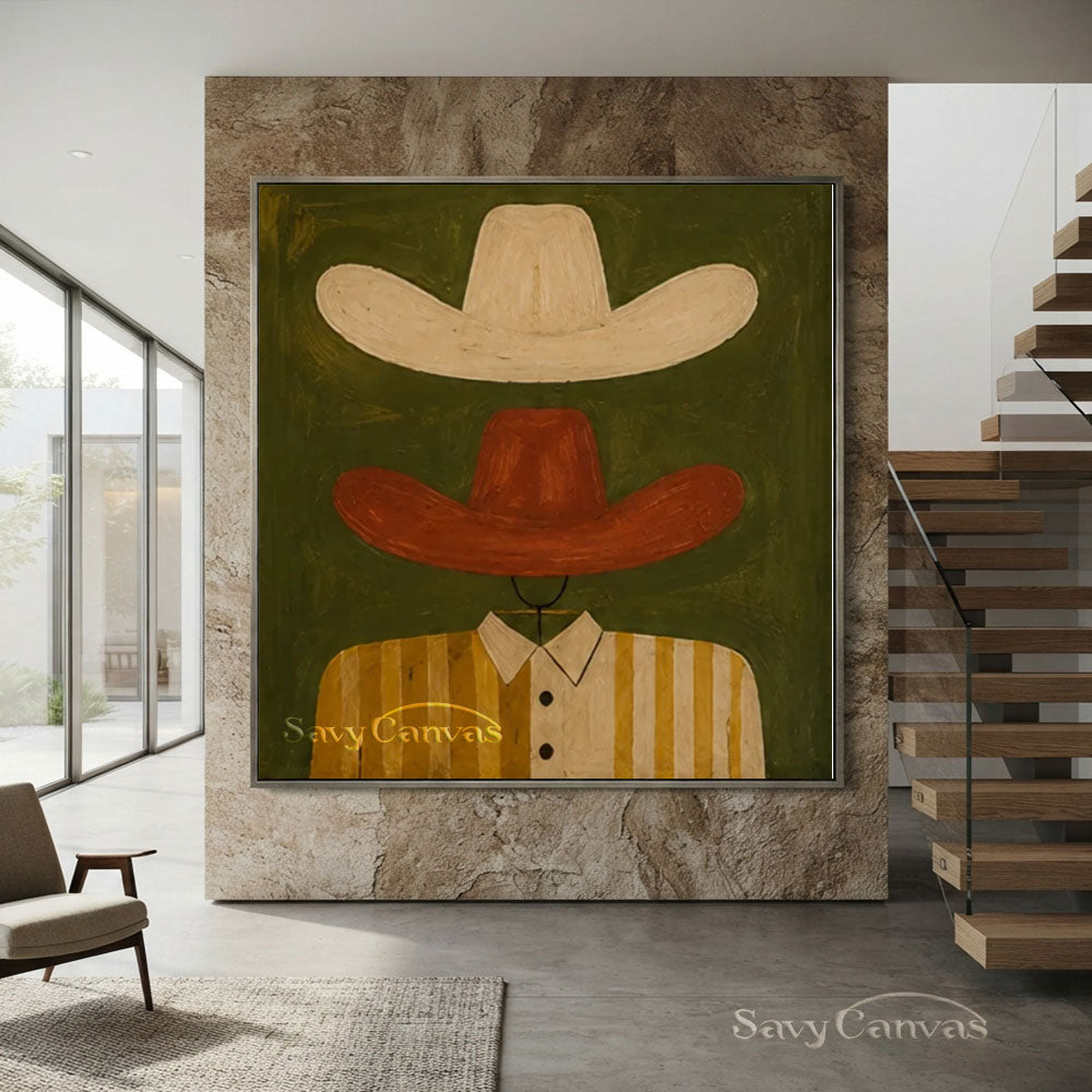 Handmade Modern Abstract Cowboy Hat Green Oil Painting #ZC 011