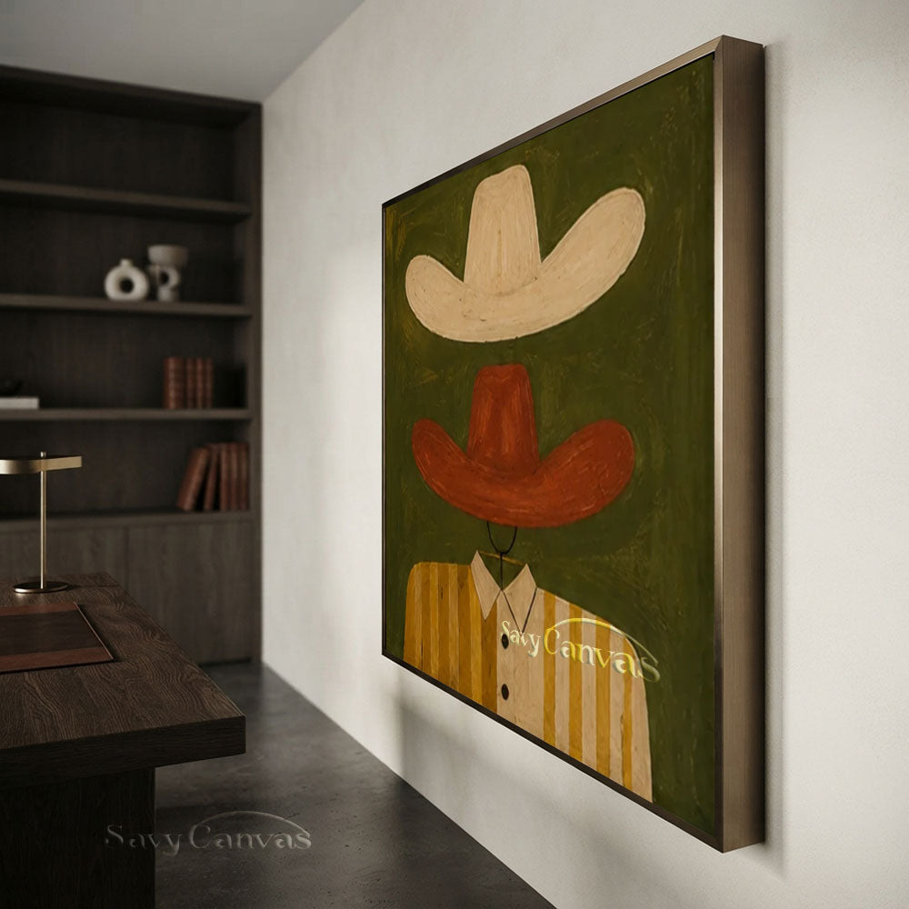 Handmade Modern Abstract Cowboy Hat Green Oil Painting #ZC 011
