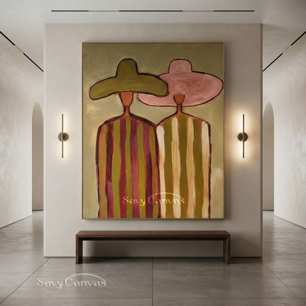 Two Women Vintage Striped Dress Oil Painting #SS 240