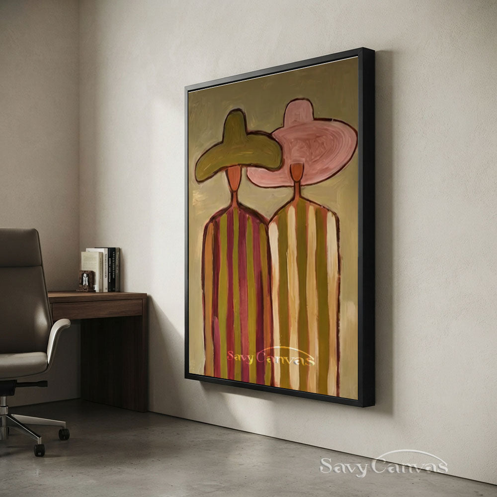Two Women Vintage Striped Dress Oil Painting #SS 240