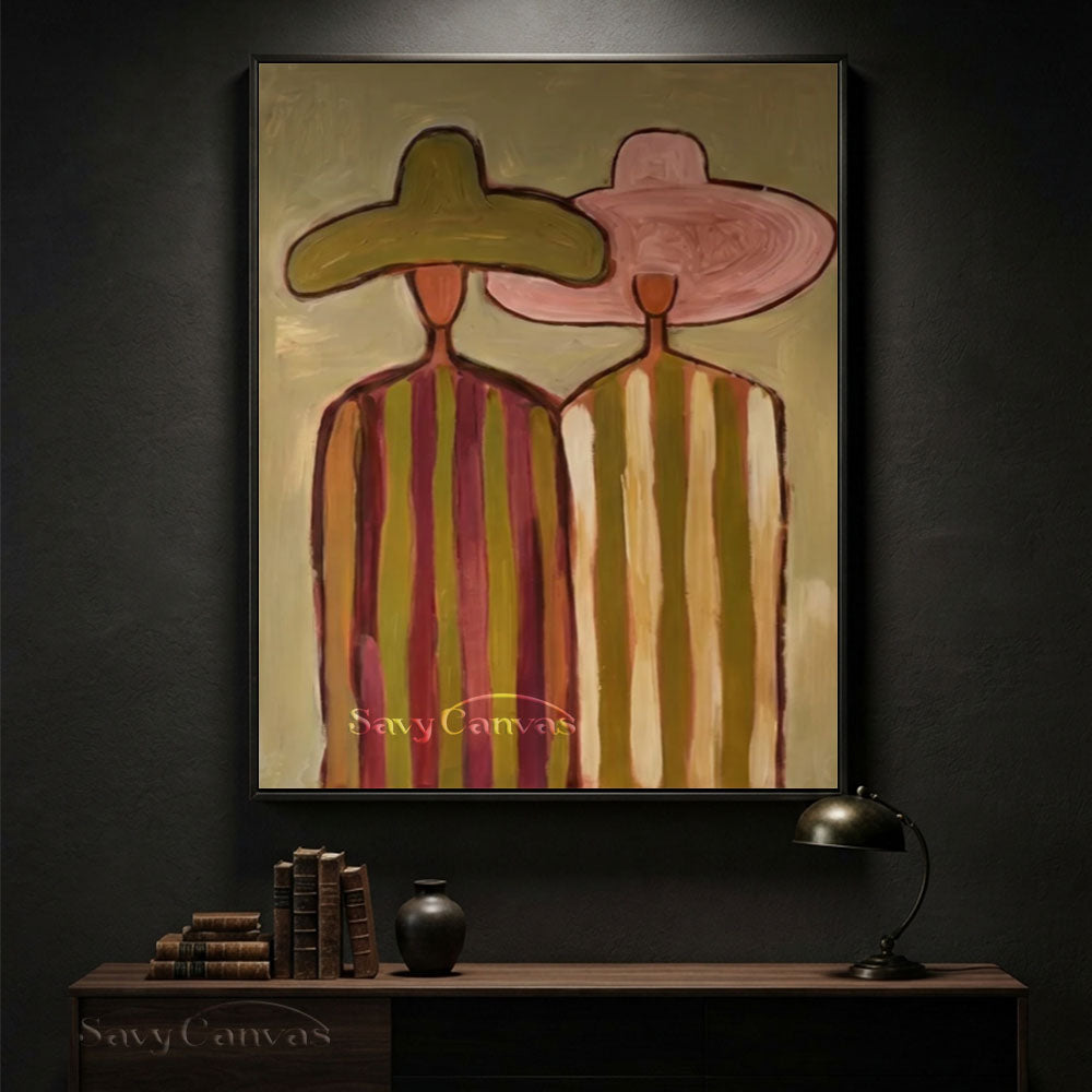 Two Women Vintage Striped Dress Oil Painting #SS 240