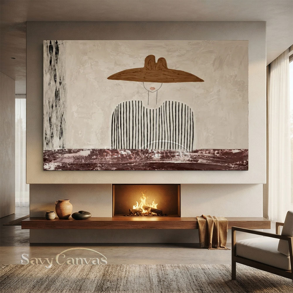 Handmade Modern Minimalist Chic Figure with Wide Hat Oil Painting #ZC 032