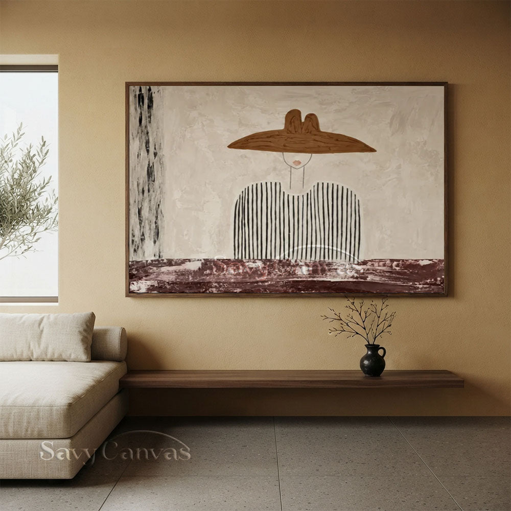 Handmade Modern Minimalist Chic Figure with Wide Hat Oil Painting #ZC 032