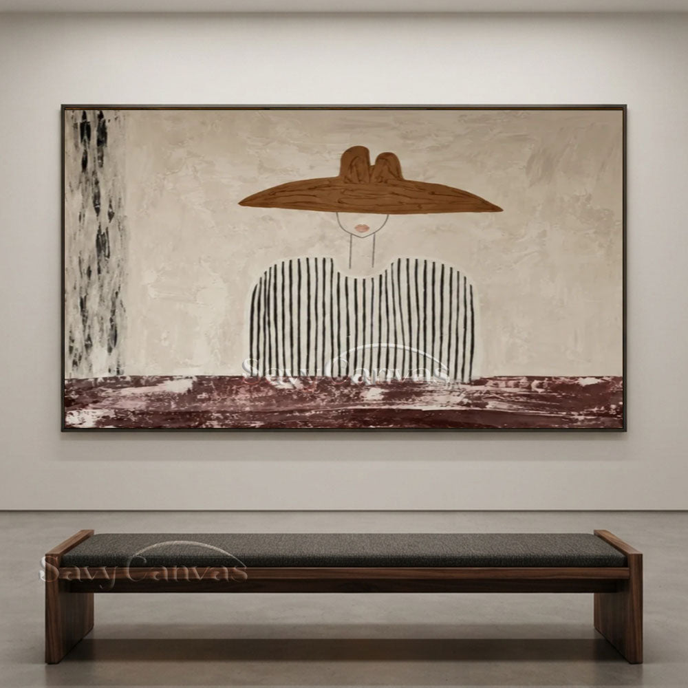 Handmade Modern Minimalist Chic Figure with Wide Hat Oil Painting #ZC 032