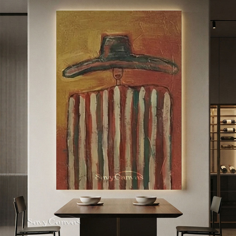 Striped Poncho Man Vintage Folk Canvas Oil Painting #SS 245