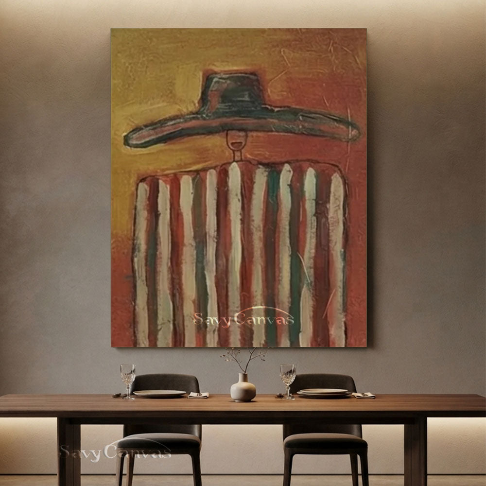 Striped Poncho Man Vintage Folk Canvas Oil Painting #SS 245