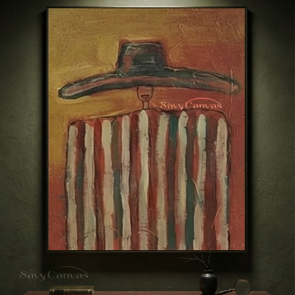 Striped Poncho Man Vintage Folk Canvas Oil Painting #SS 245