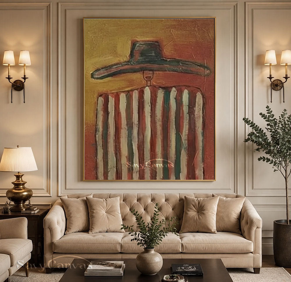 Striped Poncho Man Vintage Folk Canvas Oil Painting #SS 245