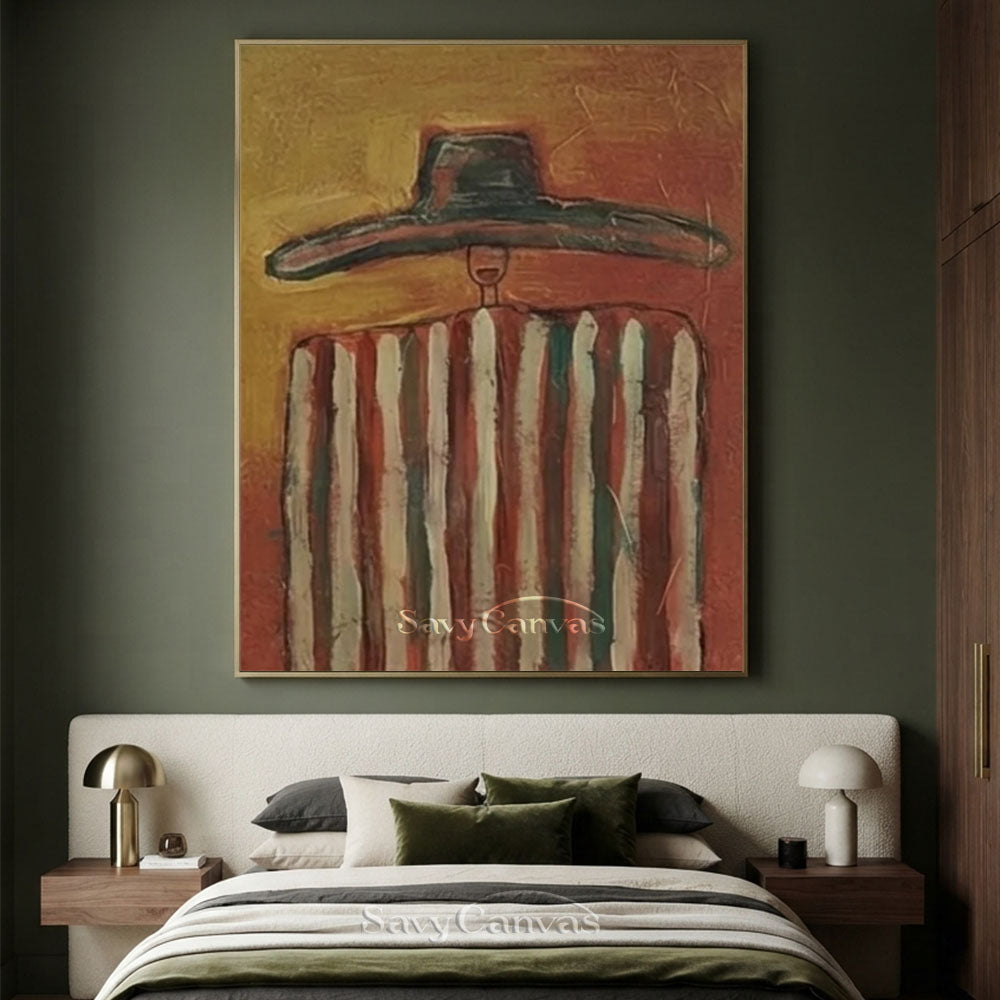 Striped Poncho Man Vintage Folk Canvas Oil Painting #SS 245