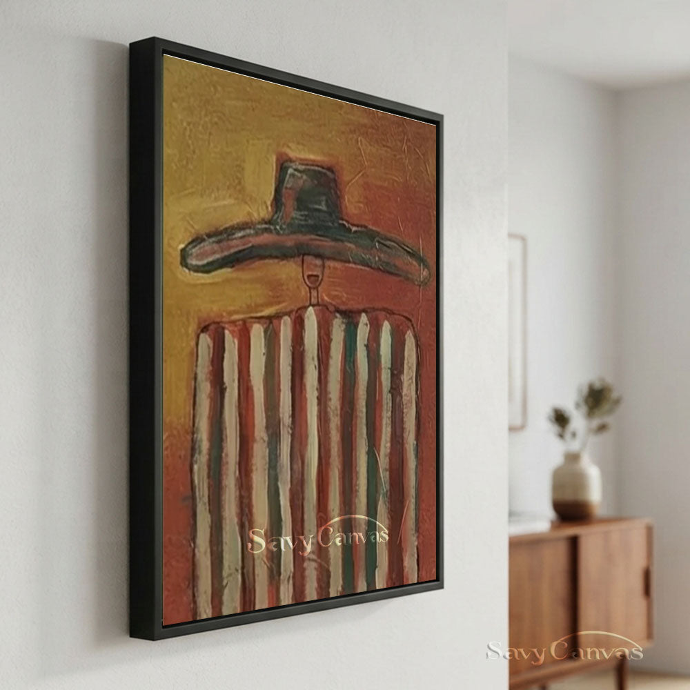 Striped Poncho Man Vintage Folk Canvas Oil Painting #SS 245