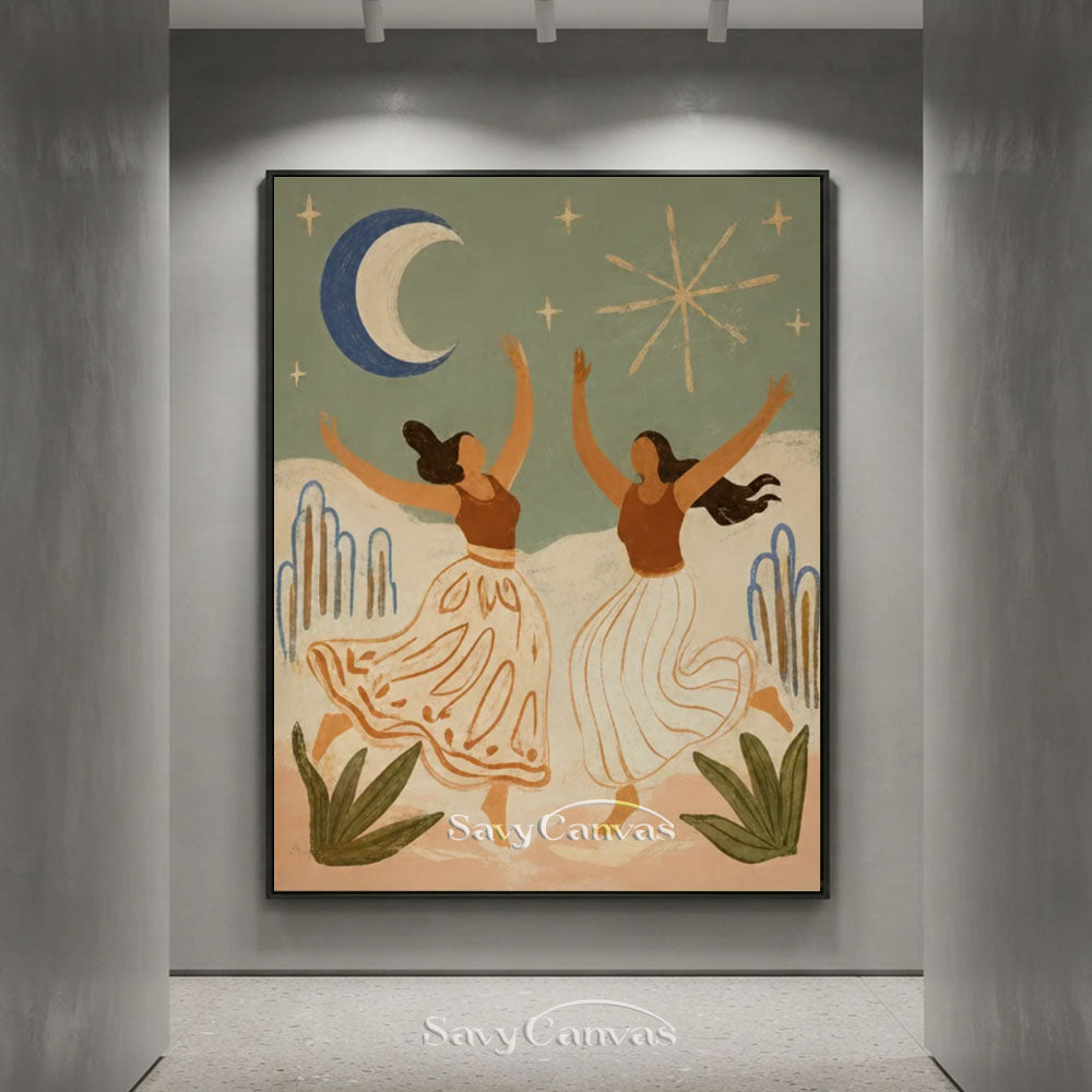 Dancing Women Vintage Folk Canvas Oil Painting #SS 246
