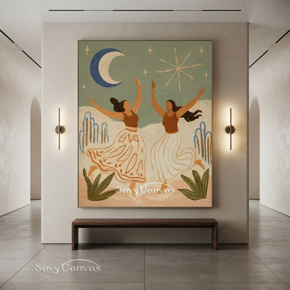 Dancing Women Vintage Folk Canvas Oil Painting #SS 246