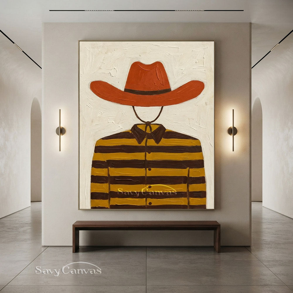 Striped Cowboy Vintage Folk Canvas Oil Painting #SS 247