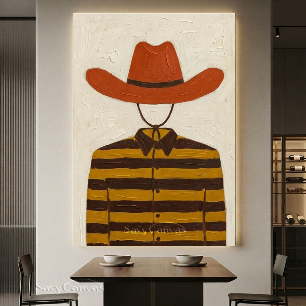 Striped Cowboy Vintage Folk Canvas Oil Painting #SS 247