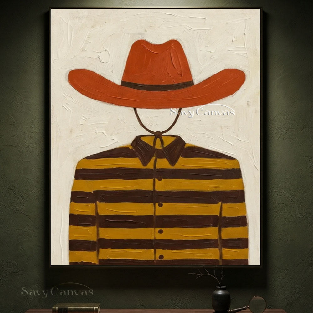 Striped Cowboy Vintage Folk Canvas Oil Painting #SS 247