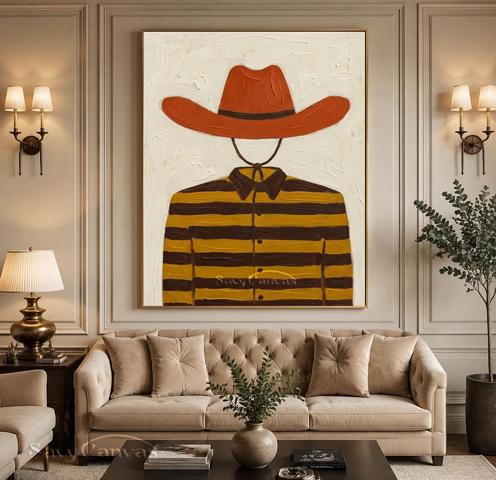 Striped Cowboy Vintage Folk Canvas Oil Painting #SS 247