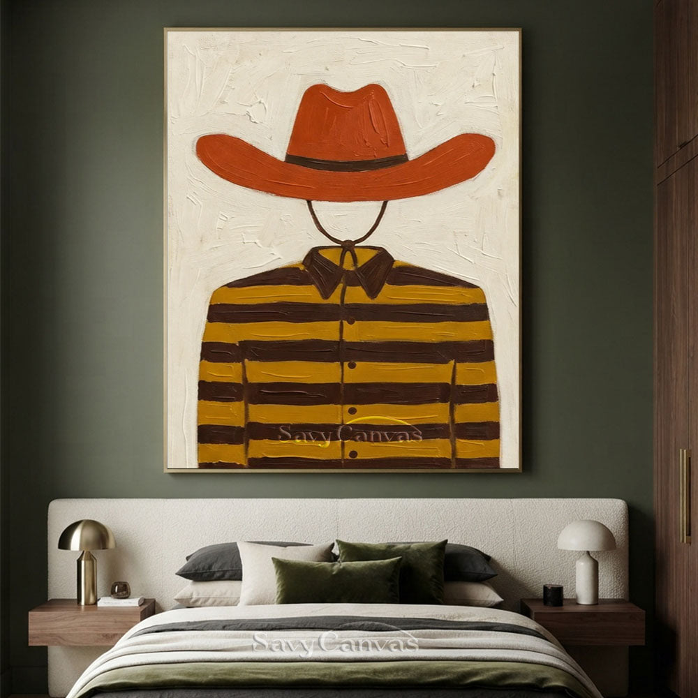 Striped Cowboy Vintage Folk Canvas Oil Painting #SS 247