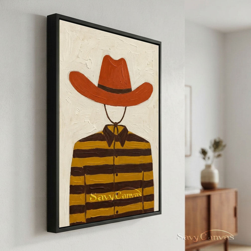 Striped Cowboy Vintage Folk Canvas Oil Painting #SS 247