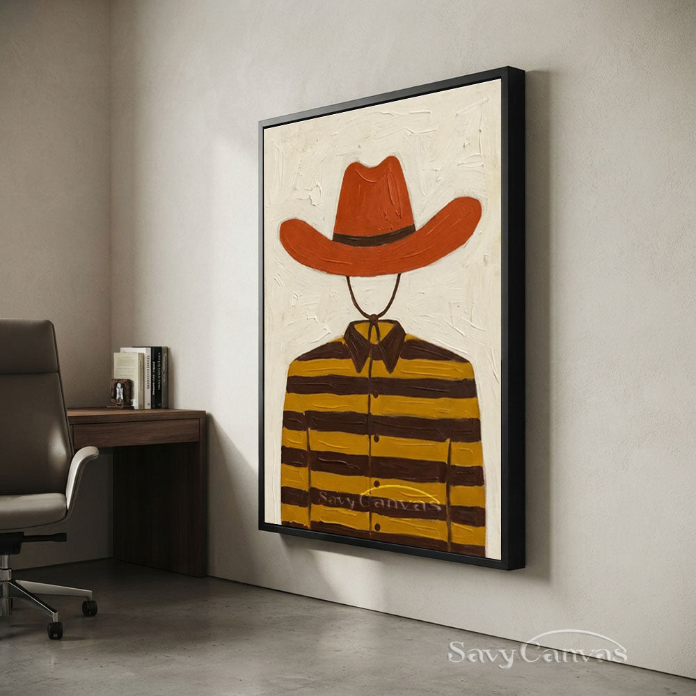 Striped Cowboy Vintage Folk Canvas Oil Painting #SS 247