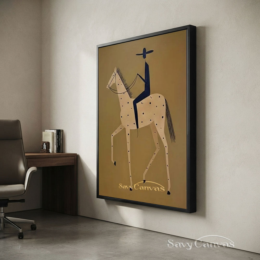Modernist Spotted Horse Rider Vintage Folk Oil Painting #SS 248