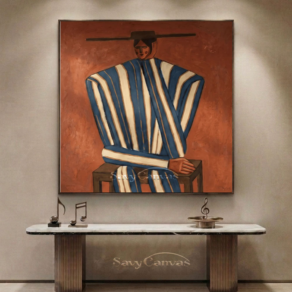 Handmade Modern Abstract Cowboy Portrait Brown Oil Painting #ZC 012