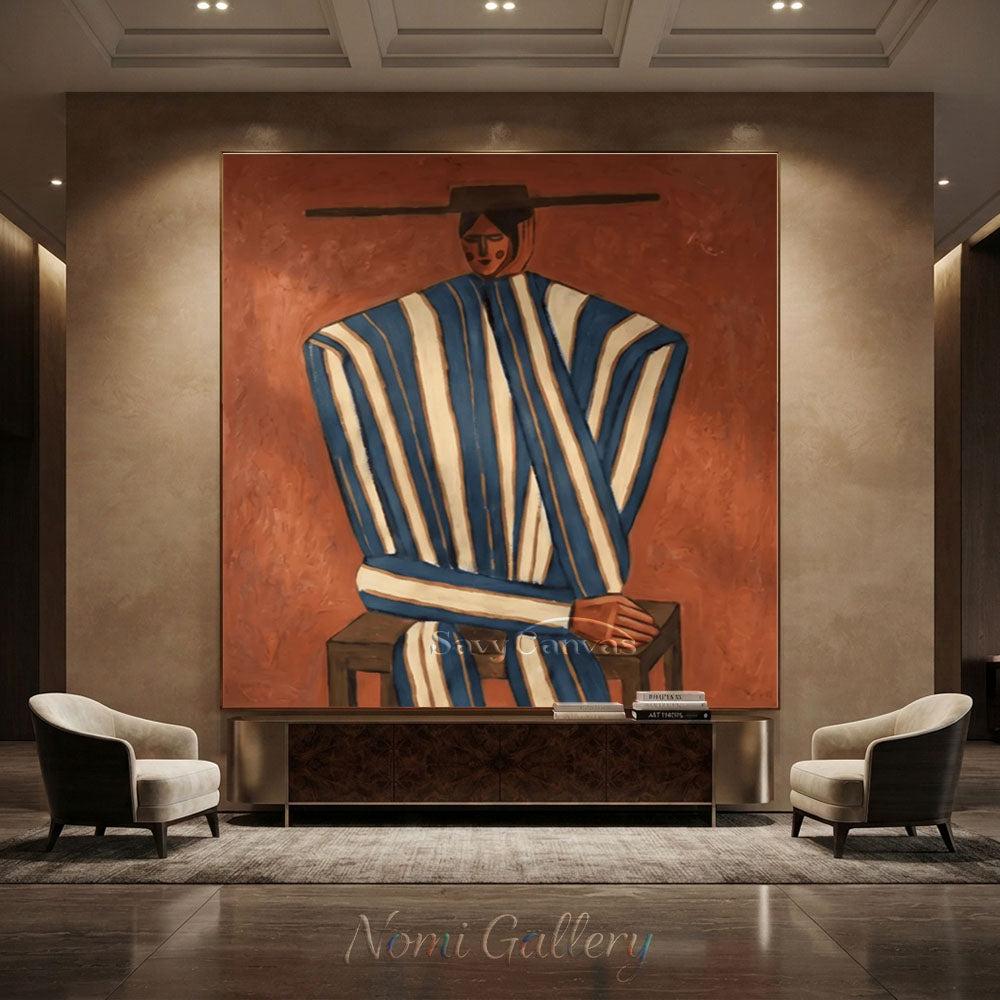 Handmade Modern Abstract Cowboy Portrait Brown Oil Painting #ZC 012