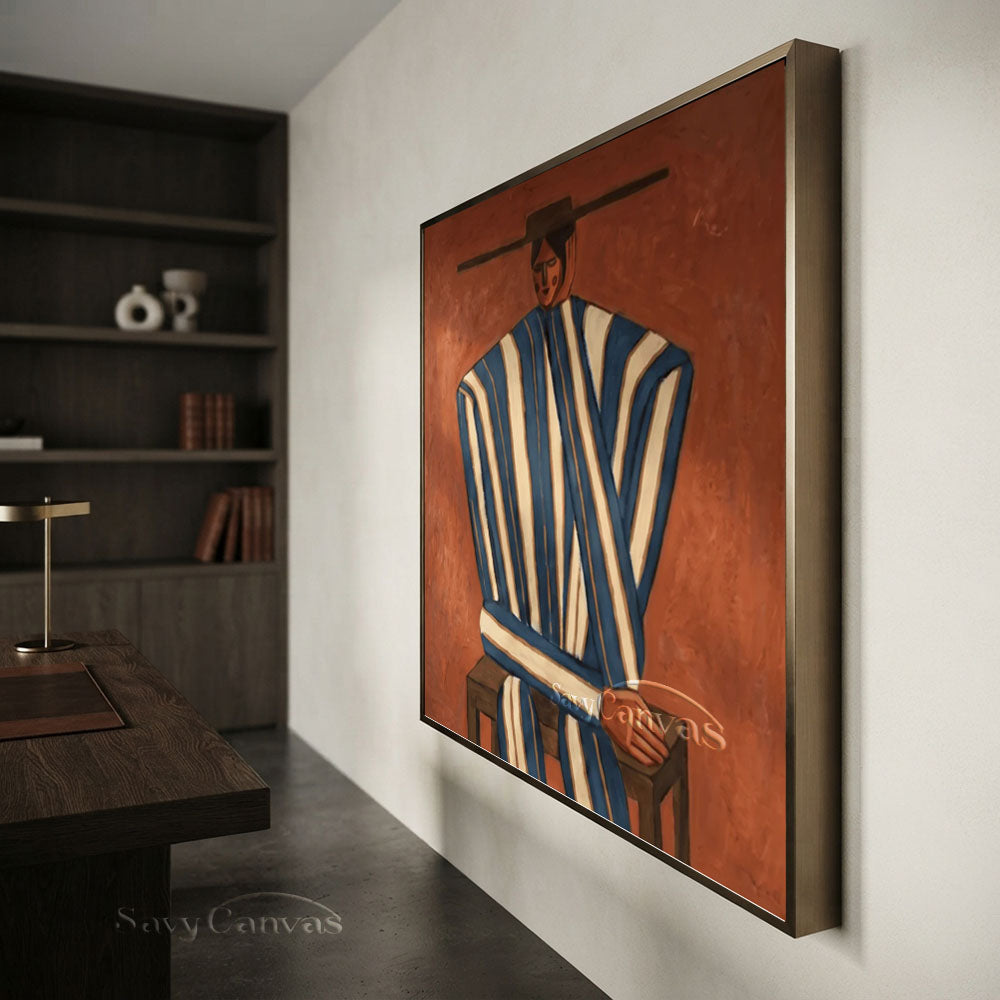 Handmade Modern Abstract Cowboy Portrait Brown Oil Painting #ZC 012